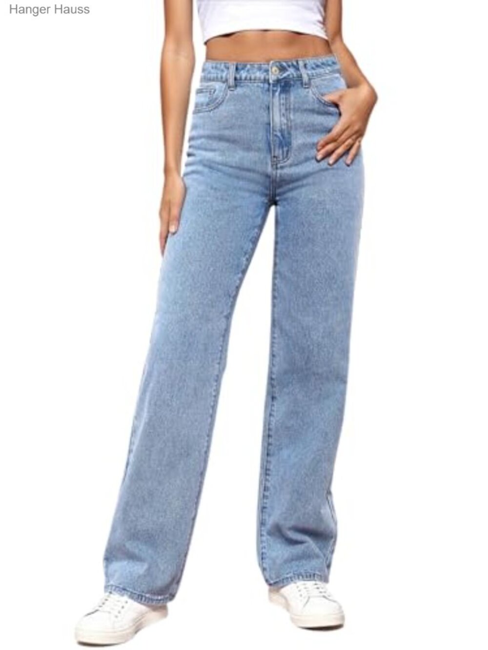 High Waisted Straight Leg Stretchy Jeans Pocket Trousers
